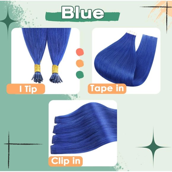 UGEAT 20" Tip Straight Human Hair Extensions 20G Itip - Blue NEW IN BOX - Picture 4 of 6